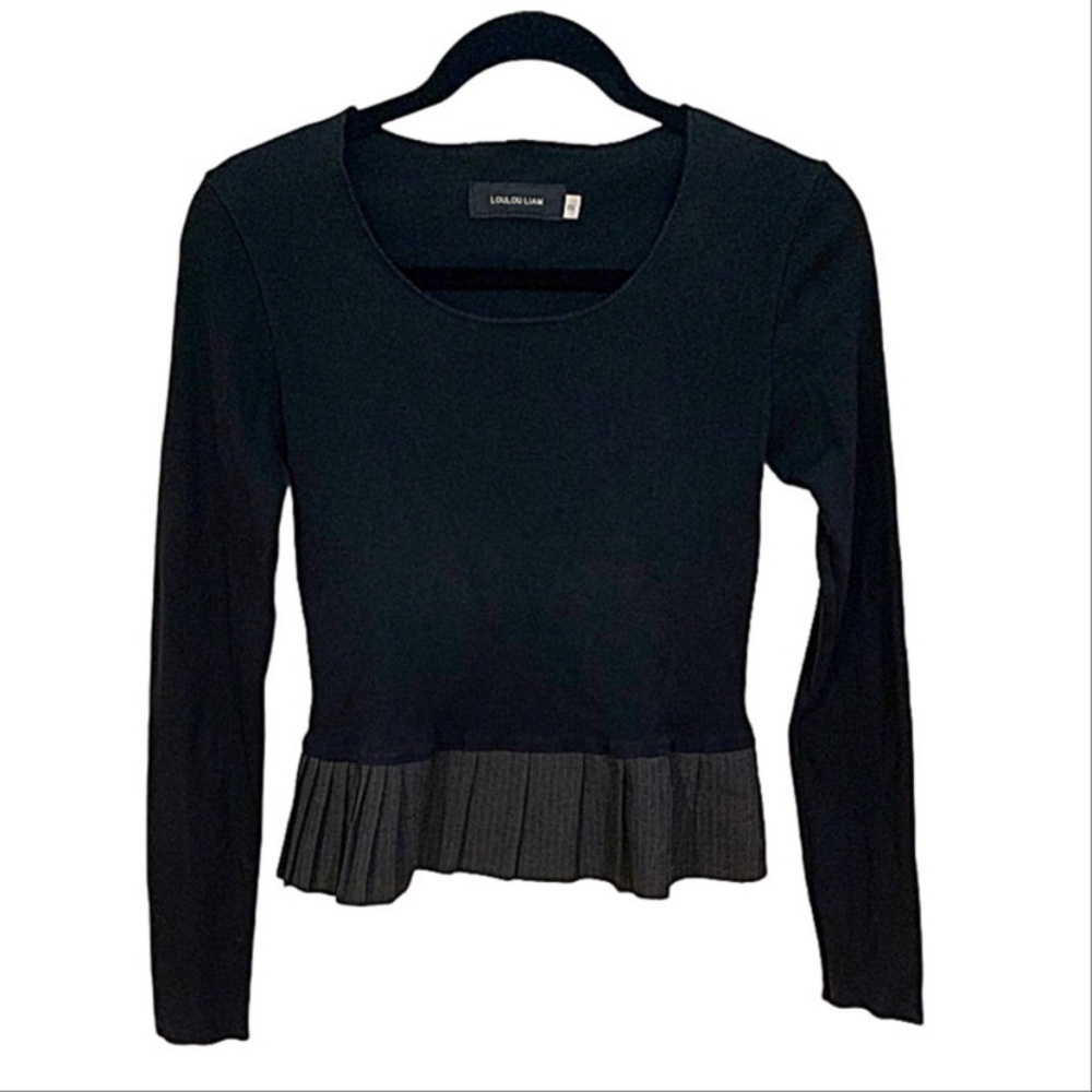 LOULOU LIAM Top Designer’s Blouse Charcoal Gray Pleaded Inset Ribbed Size 2